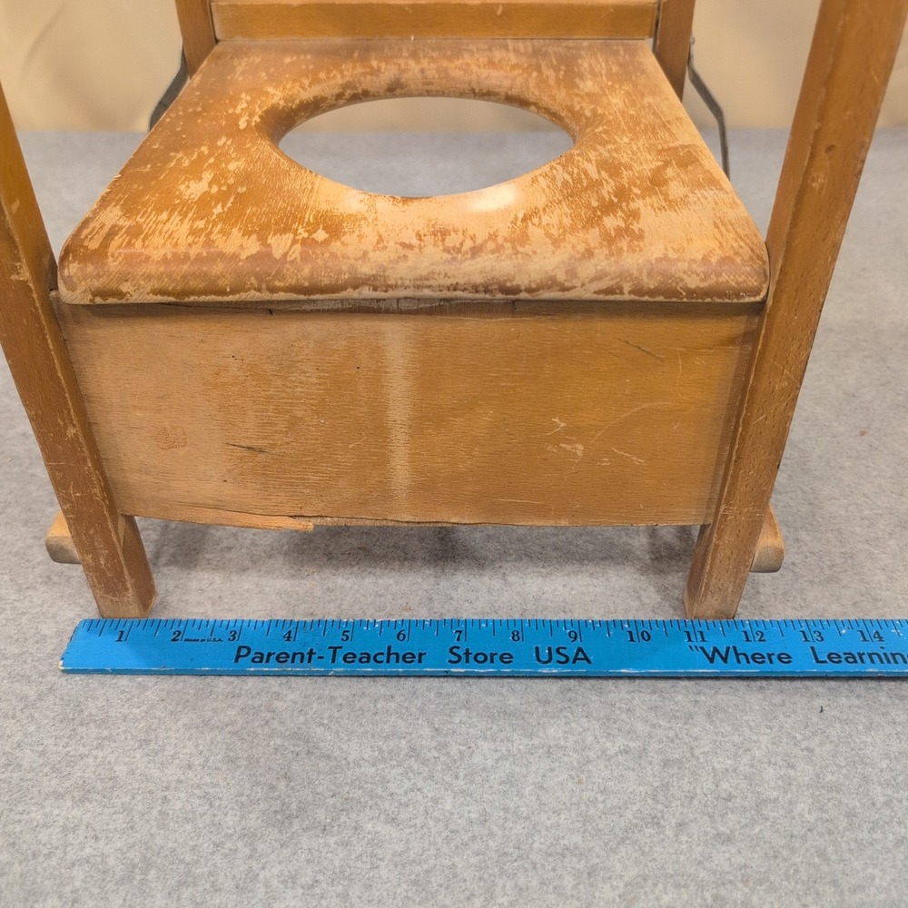 Vintage Wooden Potty Chair Kitten Graphic Mid Century Toddler Training Seat - Picture 8 of 9